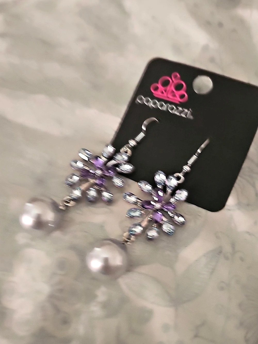 Charming Charlie Purple & Silver Flower Drop Earrings NWT